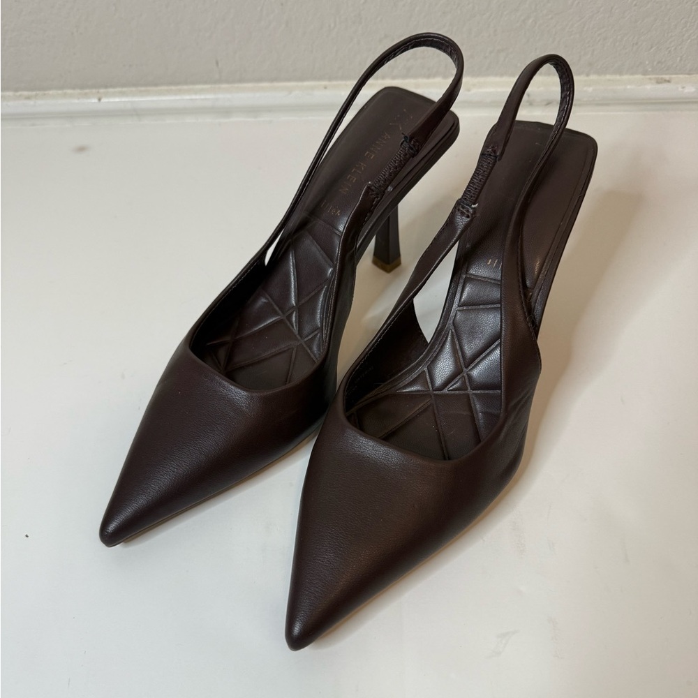 Anne Klein Chocolate Brown Indianna Slingback Pumps High Heels Like New Size 5.5